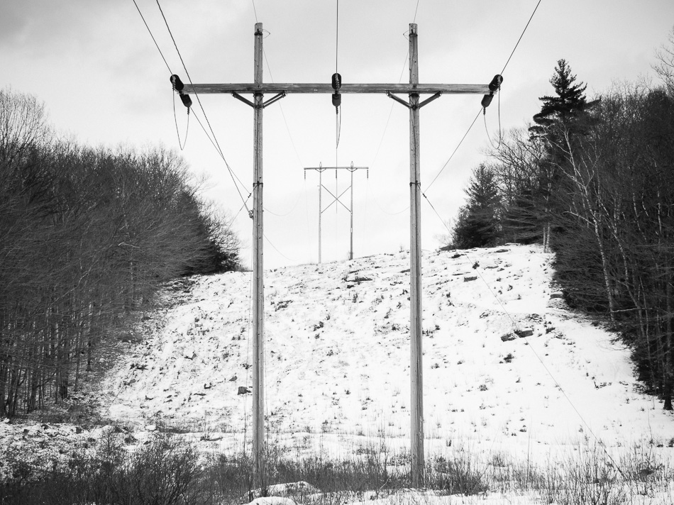 Pair of wood electrical transmission towers