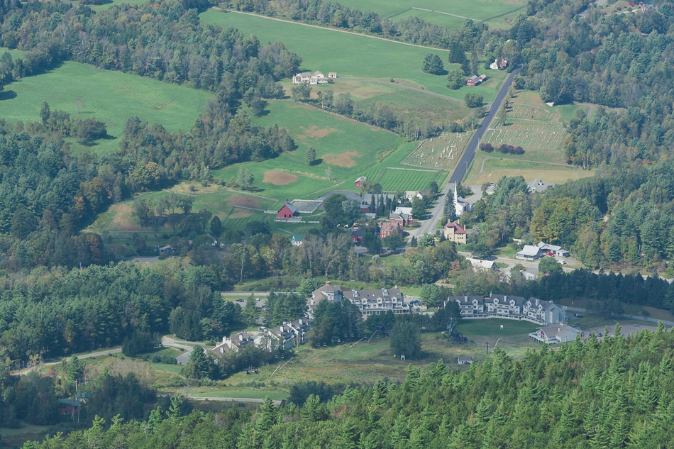 Photo of condominiums and a graveyard taken from Mt. Ascutney