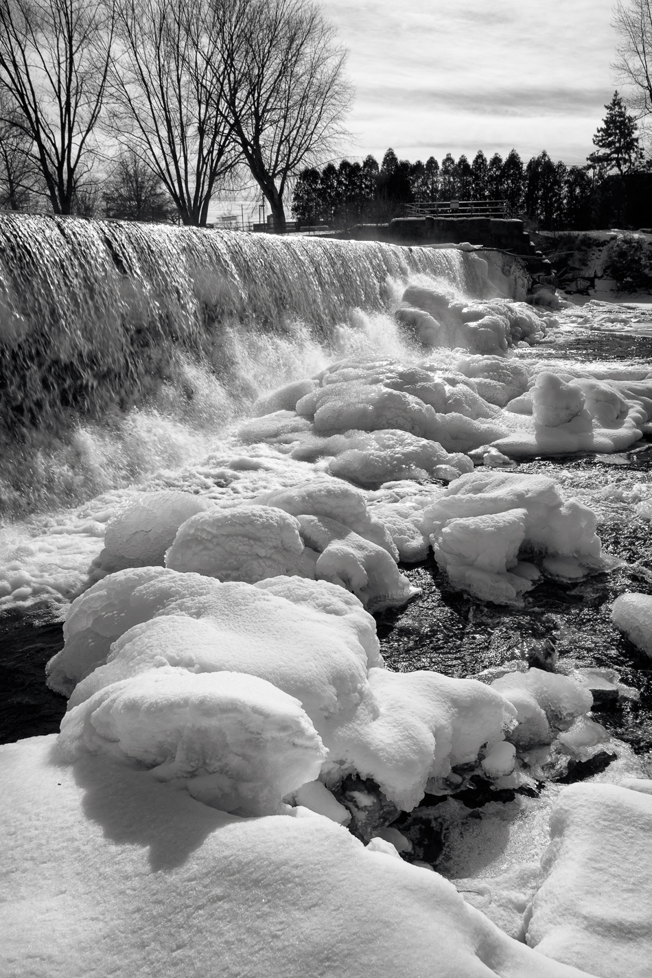 Photo of ice formations at the base of the Ashuelot River Dam in Keene, NH