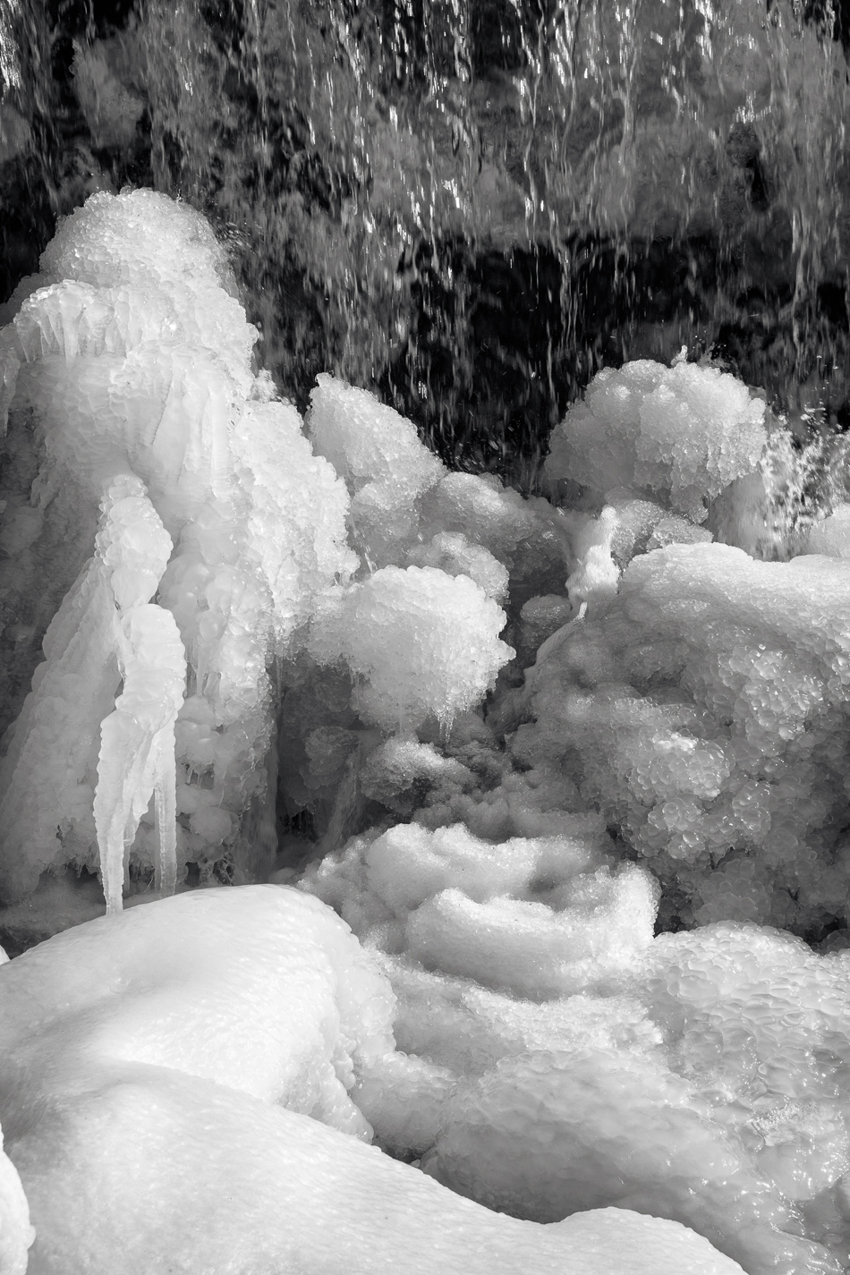 Photo of frozen structures at the base of the Ashuelot River Dam in Keene, NH