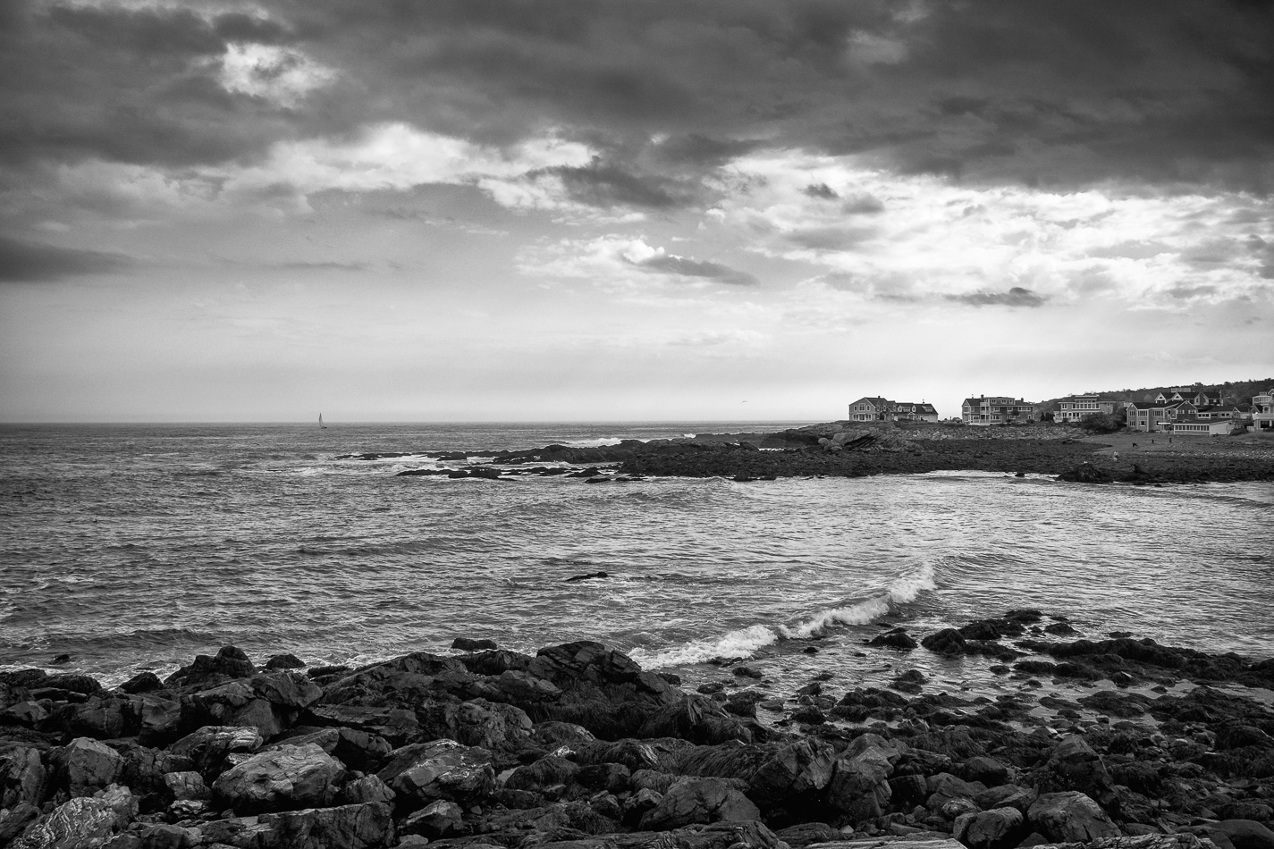 Black and white photo of Perking Cove in Ogunquit, ME