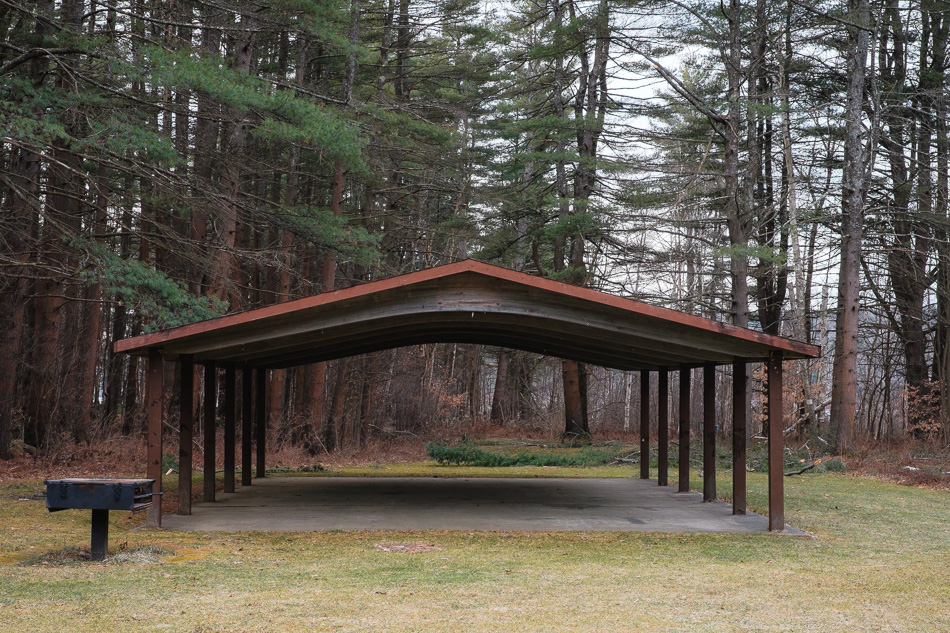Color photo of a picnic shelter at Otter Brook campground