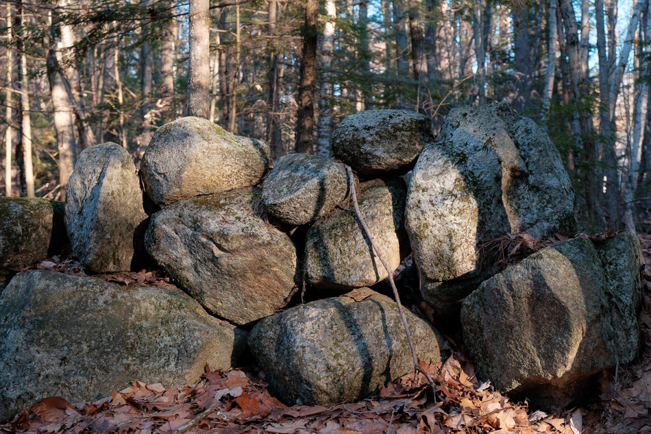 Color photo of a stone wall in the forest