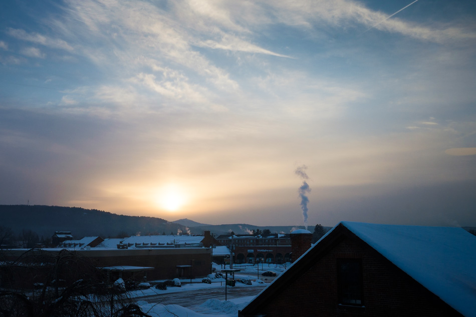 Color photo of a mid-Winter sunrise as seen from Keene, NH