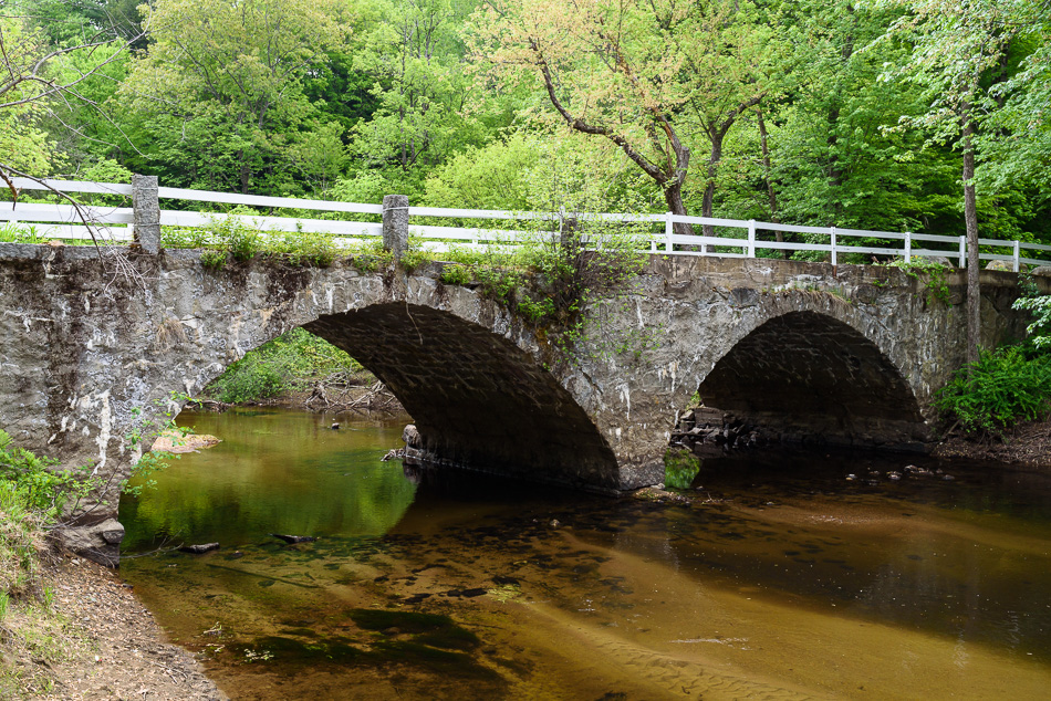 Color photo of the Two Arch Stone Bridge in Keene, NH