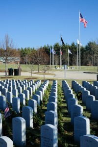 Holiday wreaths at the Massachusetts Veterans Cemetary, Winchendon, MA